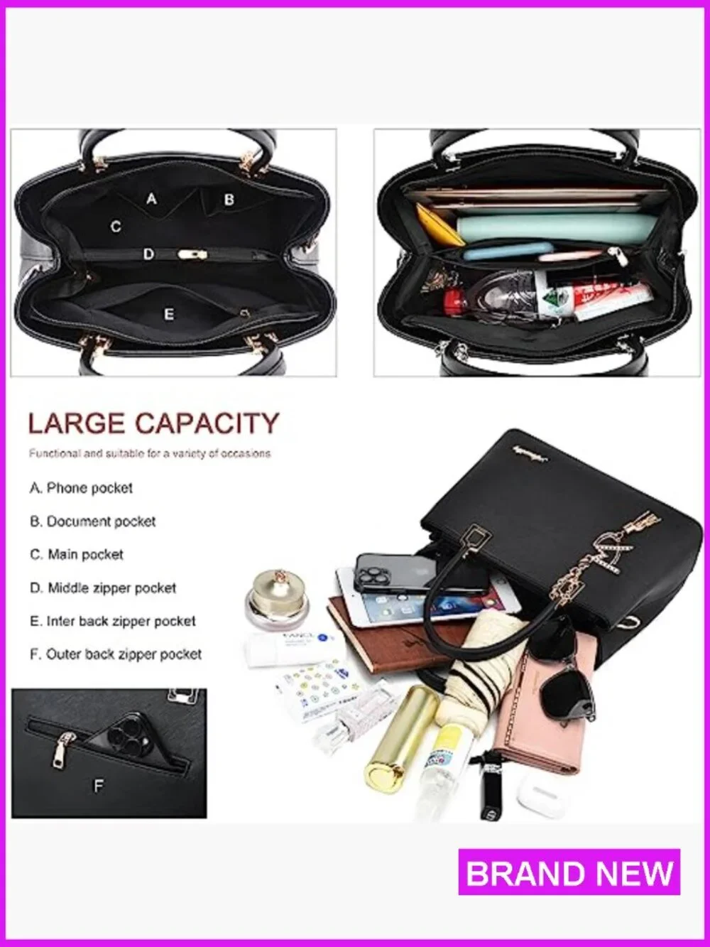 Classic Satchel Handbag Faux Leather Tote Shoulder Crossbody Bag Purse
